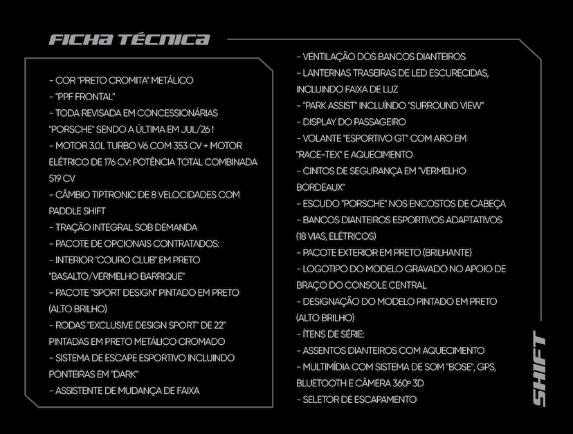 Foto do veículo PORSCHE CAYENNE  S 3.0 V6 (HÍBRIDO) 2024 14.080 KM 790.000,00