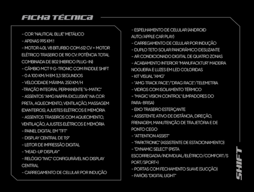 Foto do veículo MERCEDES-BENZ S 63 AMG S-63 AMG S E PERFORMANCE AUT. (HÍBRIDO) 2026 995 KM 1.670.000,00